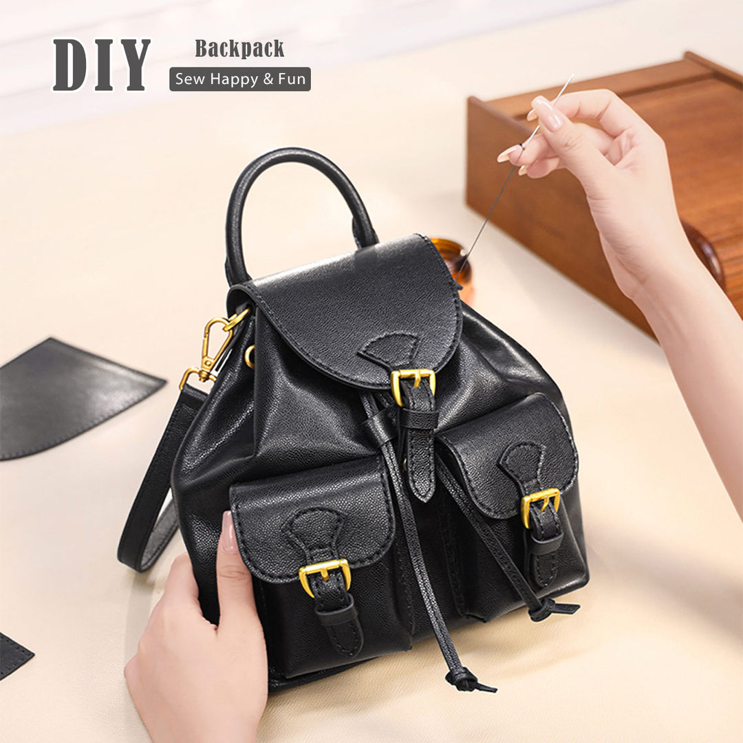 DIY Black backpack with gold buckles | Classic Design Backpack for Women