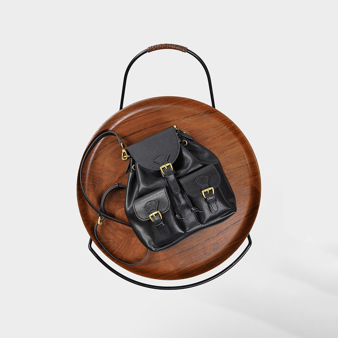 Black leather backpack with gold buckles - POPSEWING®