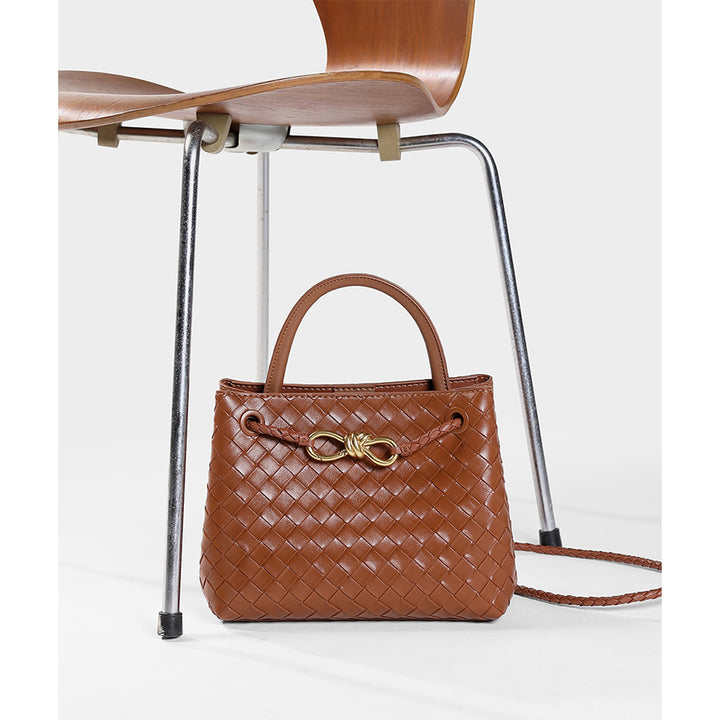 Brown Leather Intrecciato Small Tote Bag