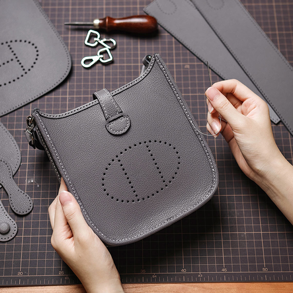 Grey Evelyne Bag Sewing Kit | DIY Hermes Bag Kit - Mini Size | POPSEWING