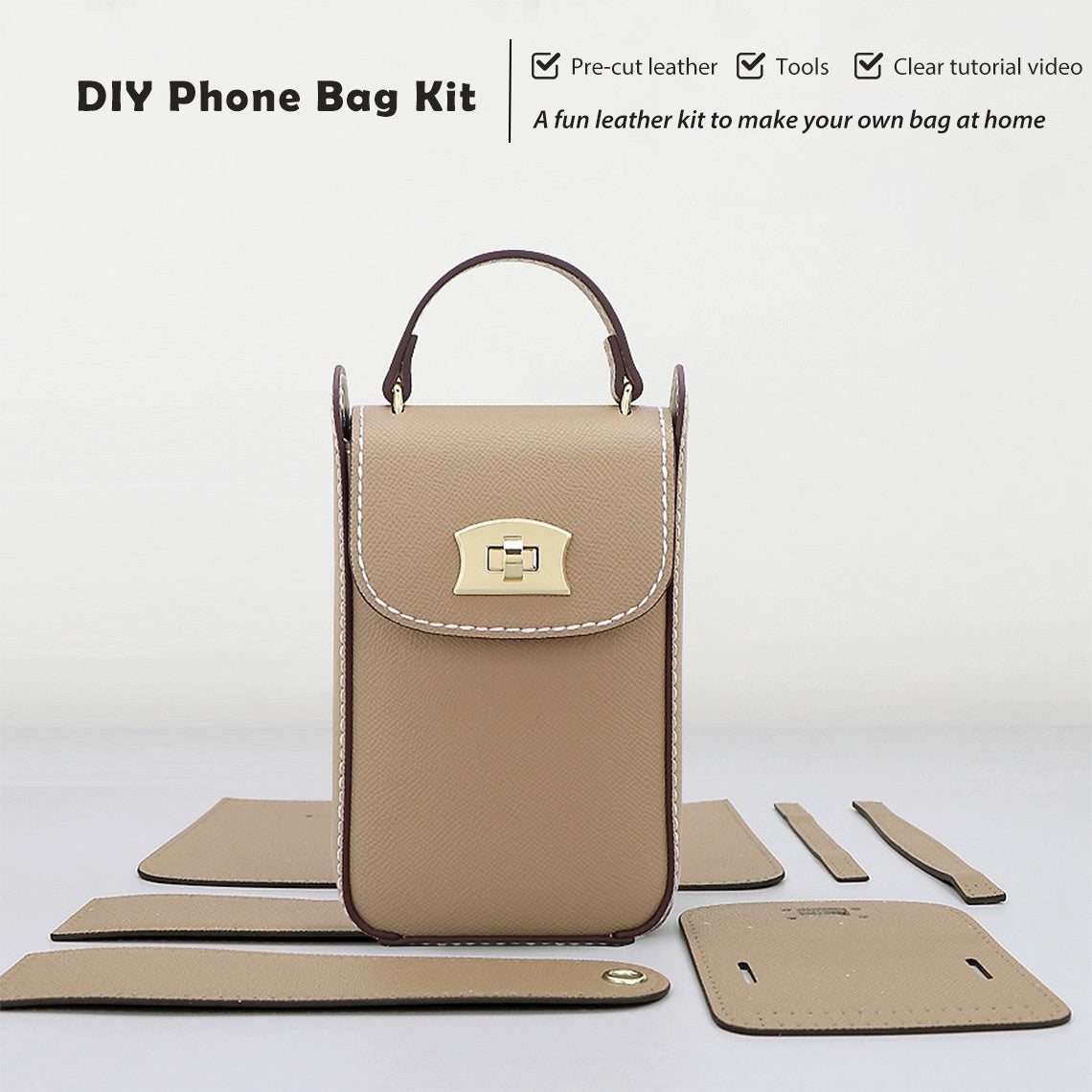 POPSEWING® トップグレインレザー 携帯電話バッグ DIYキット