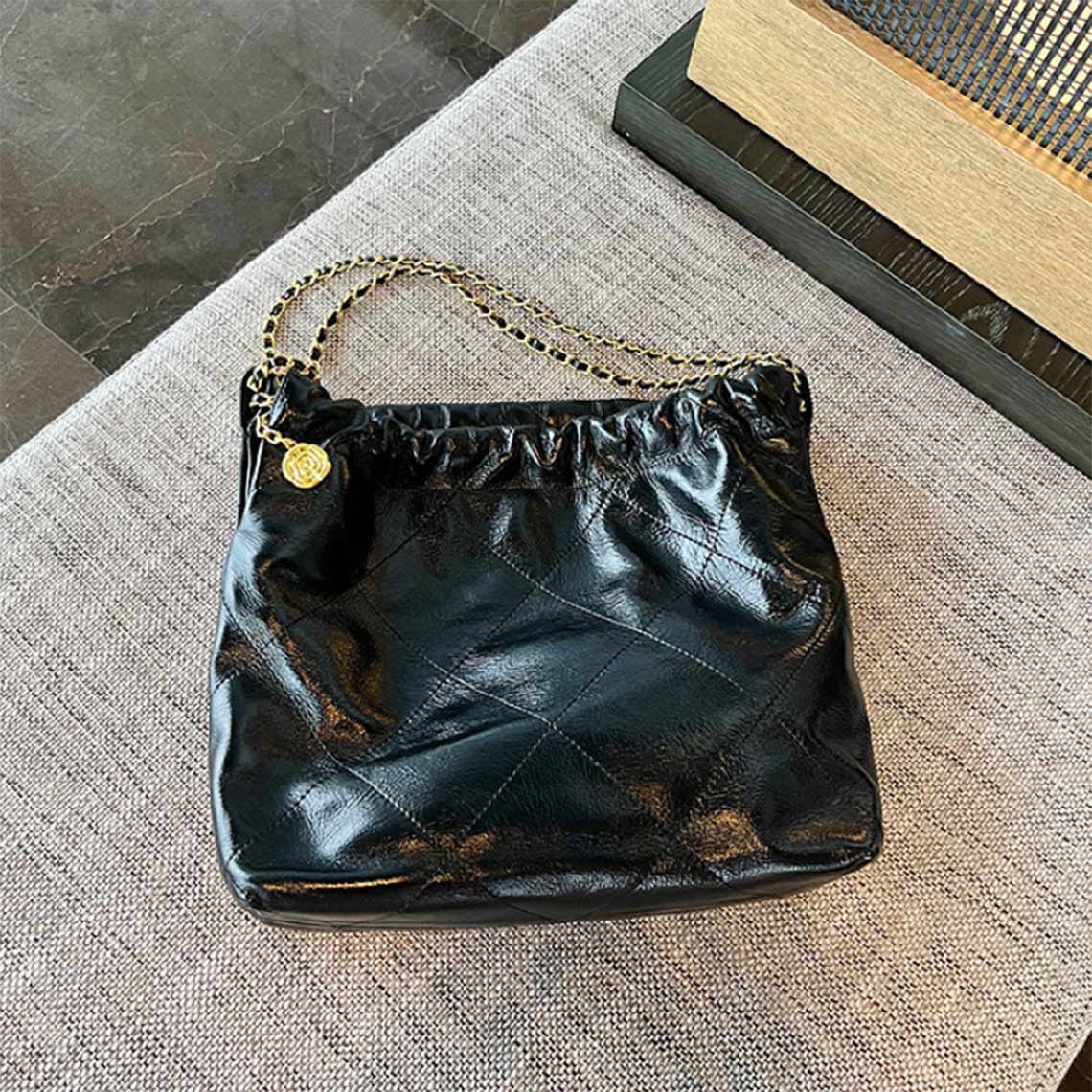 Black leather chain bag sale