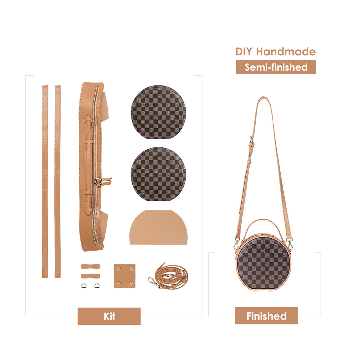 Leather Mini Vintage Check Round Bag  Mini Handbag DIY Kit – POPSEWING®