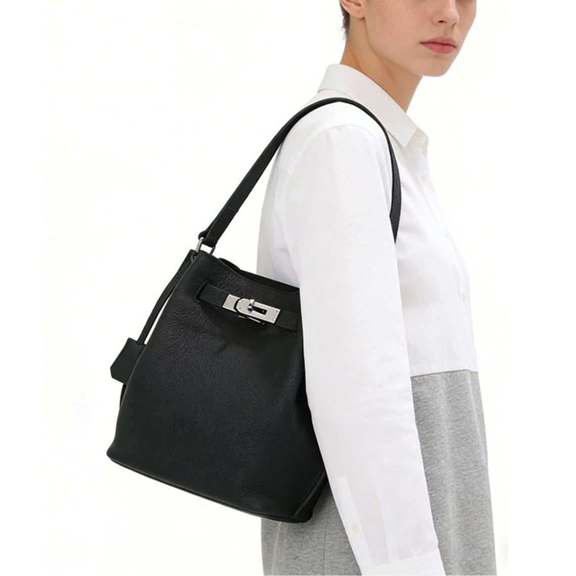 Top Grain Leather Inspired Bucket Bag