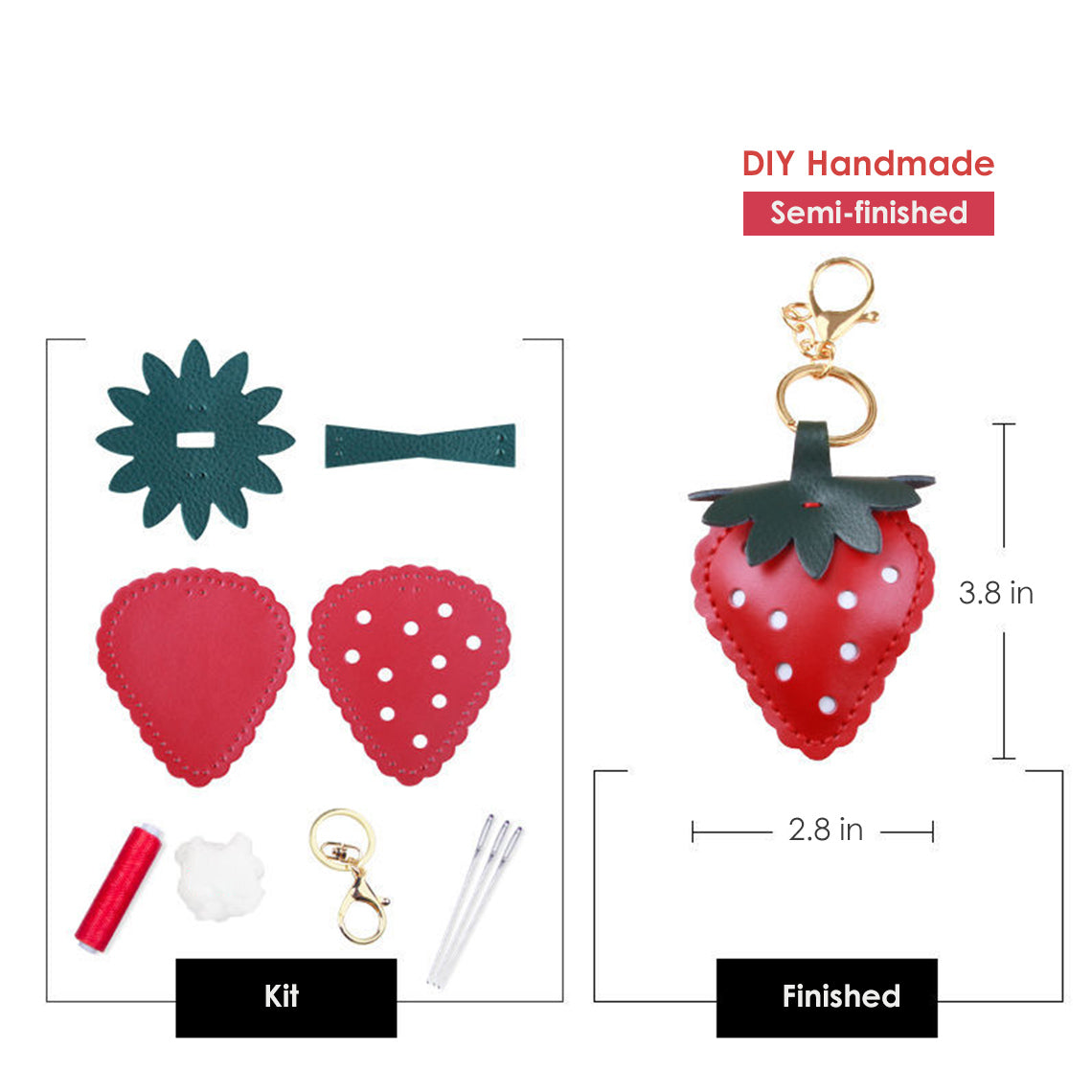Leather Strawberry Keychain DIY Kit - Strawberry Bag Charm | POPSEWING™