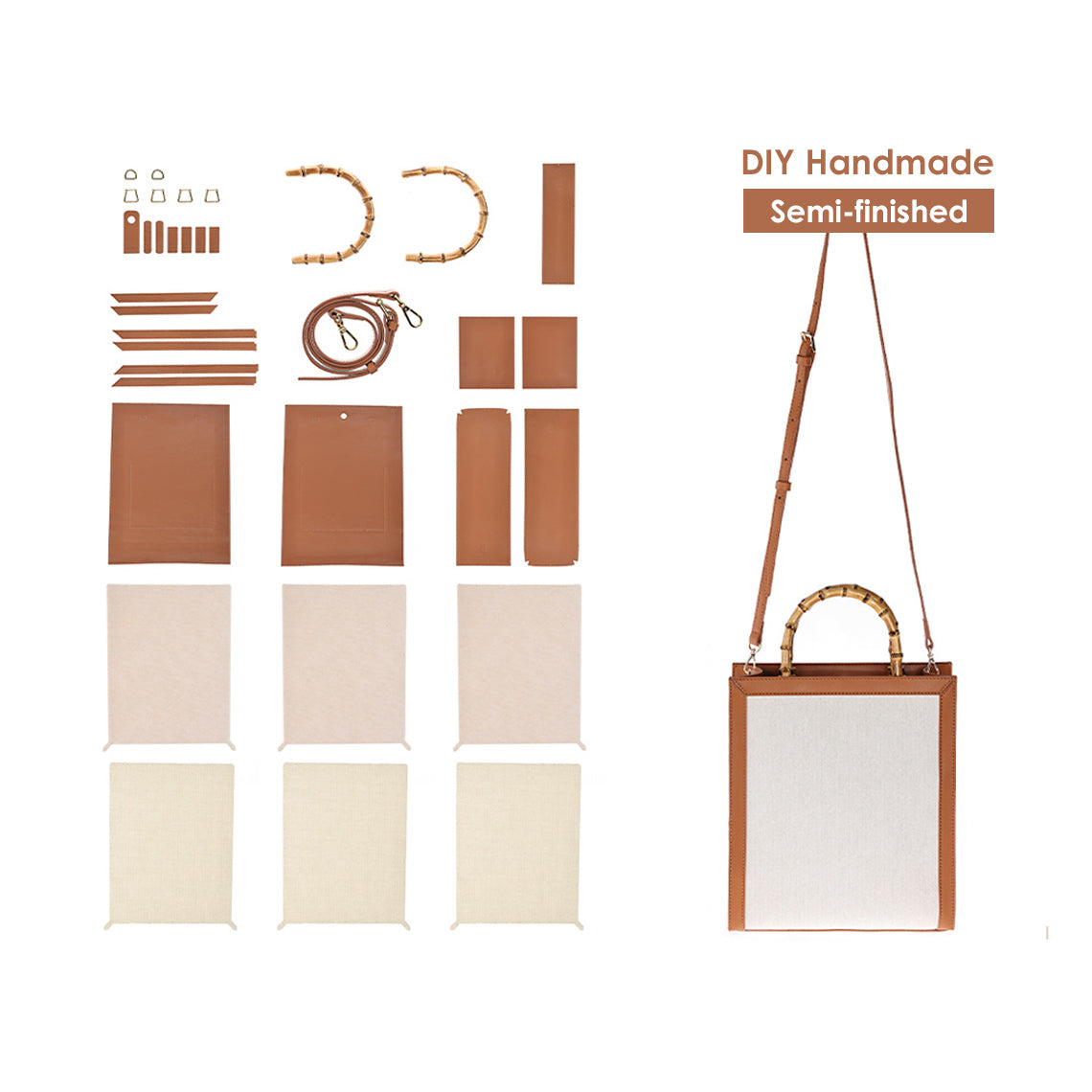 Dust Bag Recycle Bamboo Handle Tote Bag Kit | Easy Tote Bag DIY Kit Brown
