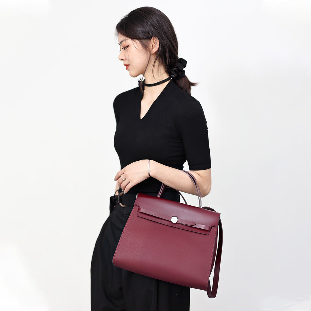 Red Leather Vintage Luxury Handbag | Inspired Herbag Zip PM DIY Kit | POPSEWING™