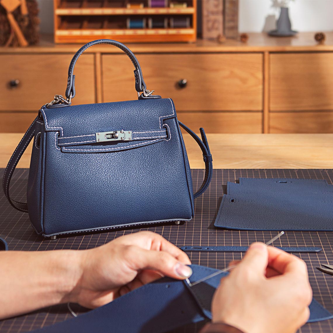 POPSEWING™ Handmade Leather Crossbody Bag | Blue Inspired Crossbody Bag DIY Kit
