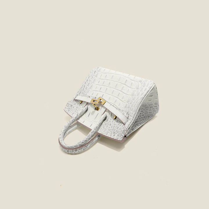 White Crocodile Embossed Leather Bag Handbag for Women