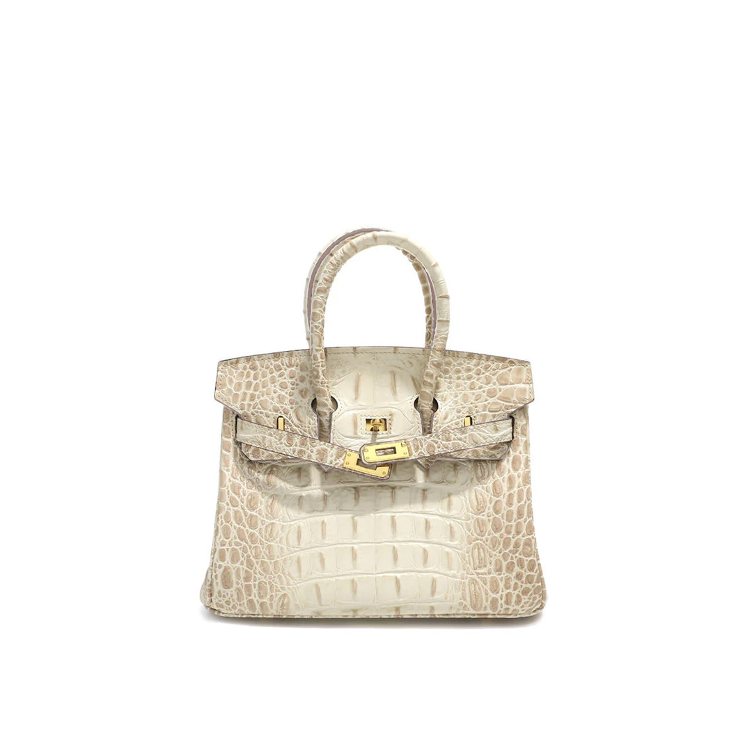 Beige Crocodile Embossed Leather Bag Handbag for Women