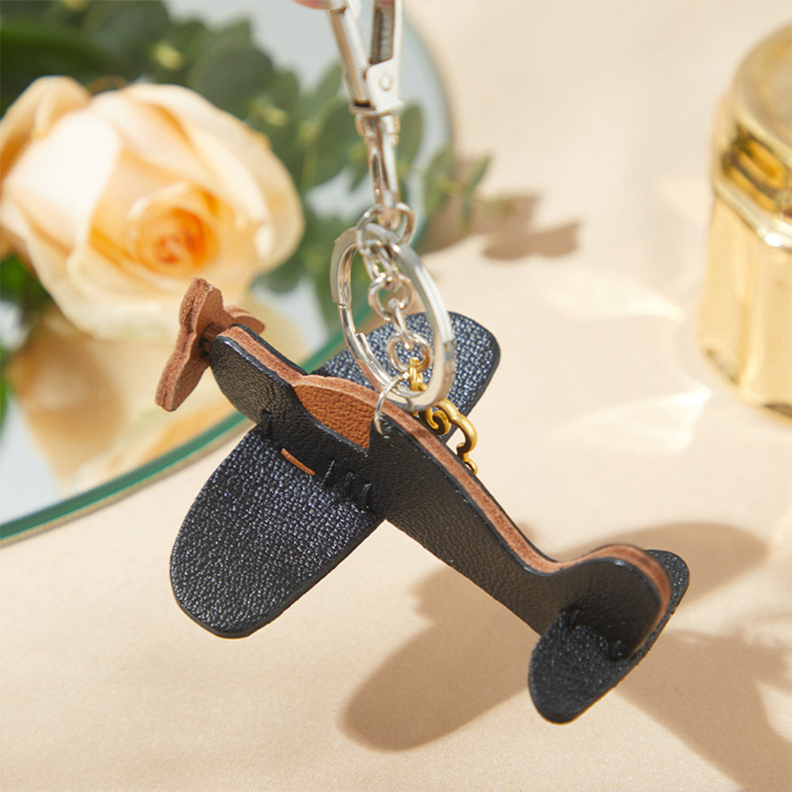 Leather Keychain Cute Design | Aircraft Keychain in Black - POPSEWING®