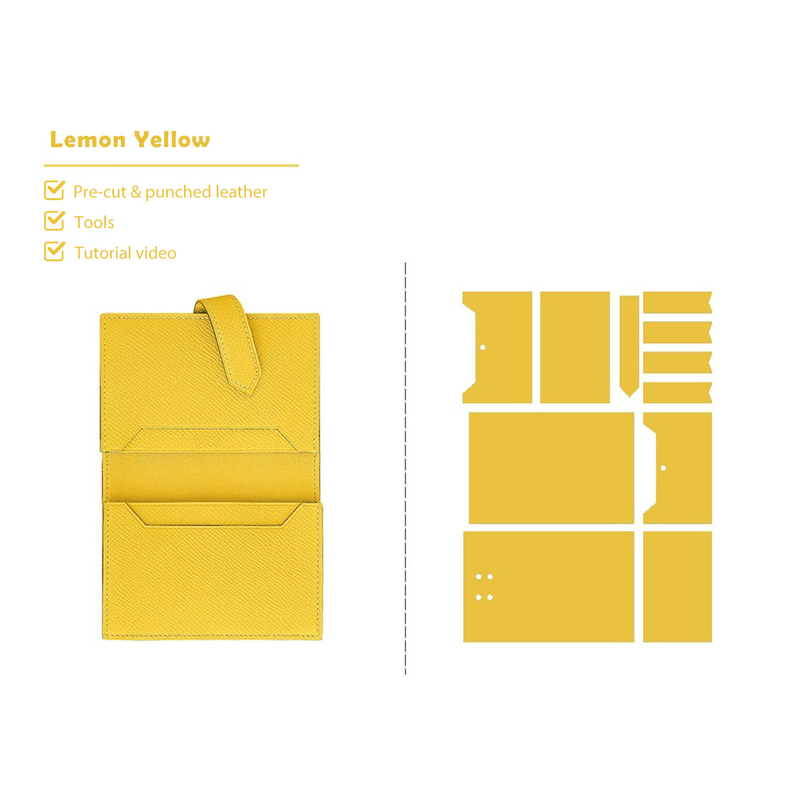 Lemon Yellow Mini Card Holder Leather Kits - POPSEWING® DIY Kit Projects