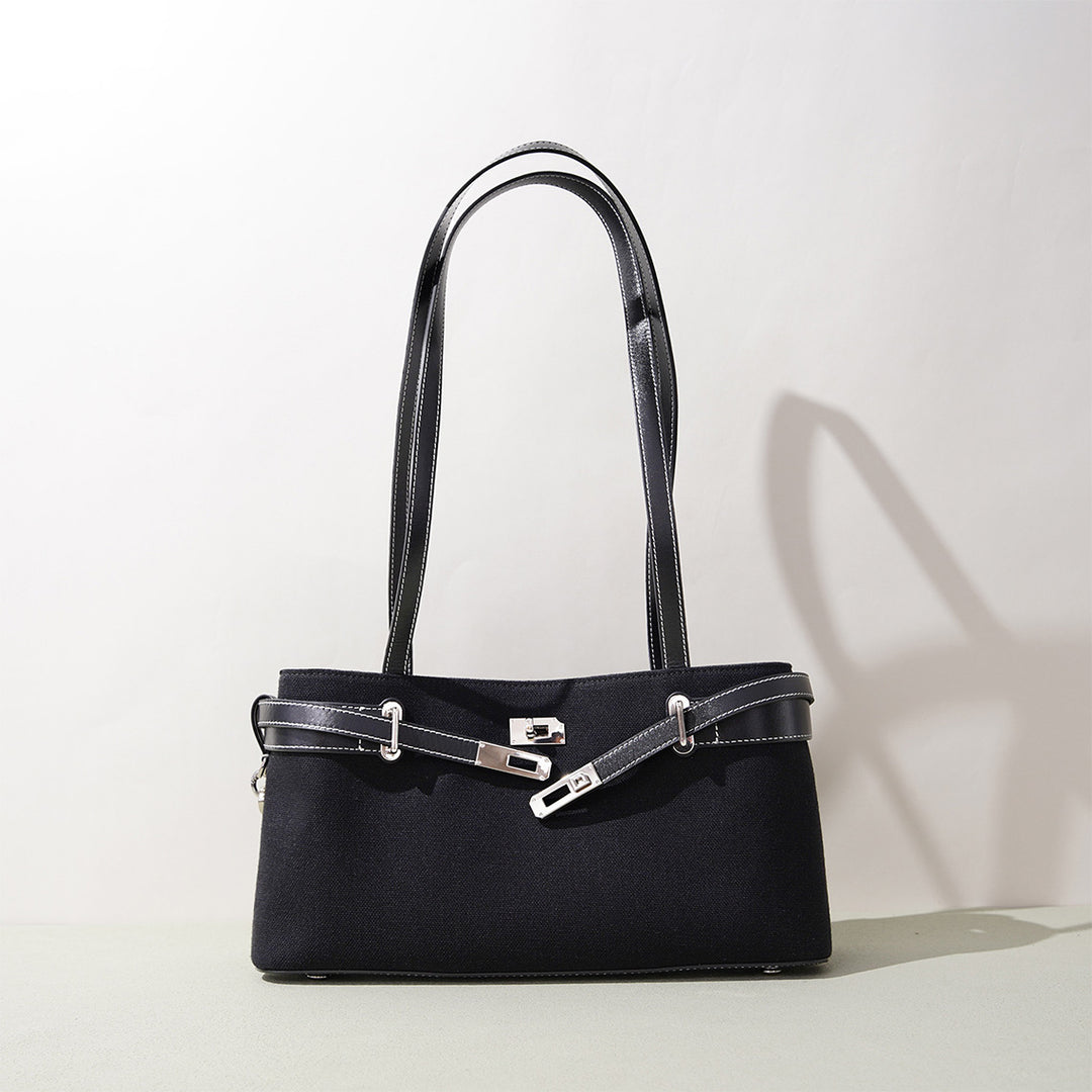 Vegetable Tanned Leather Linen Shoulder Bag