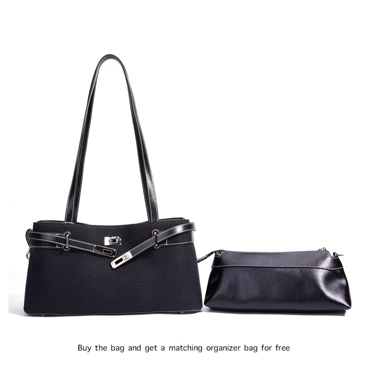 Vegetable Tanned Leather Linen Shoulder Bag