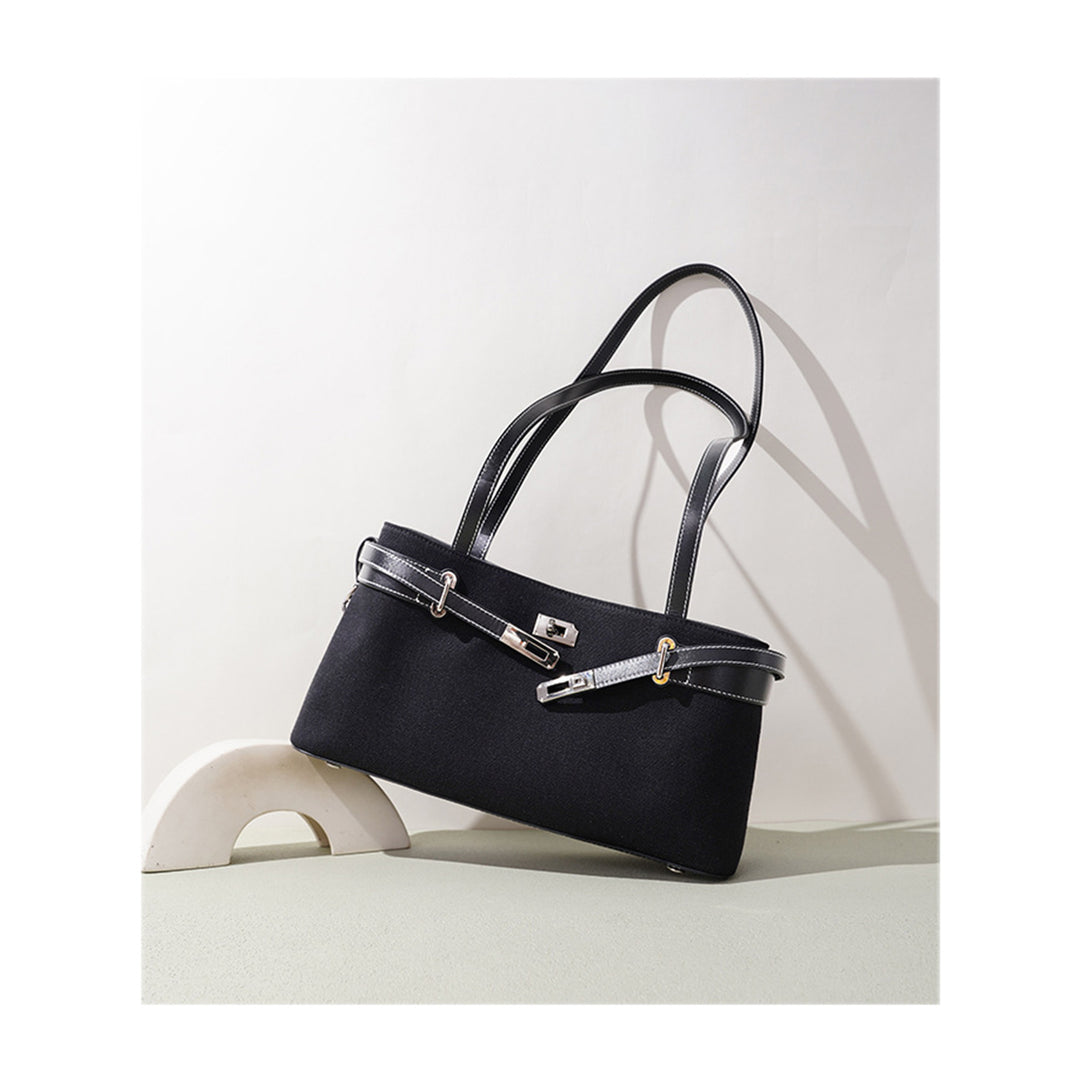 Vegetable Tanned Leather Linen Shoulder Bag