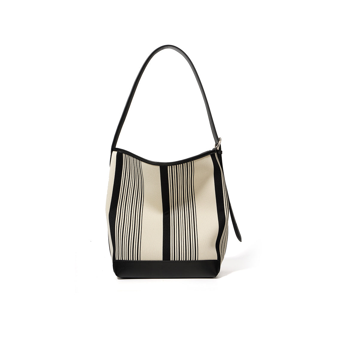 Canvas Leather Striped Bucket Tote Bag