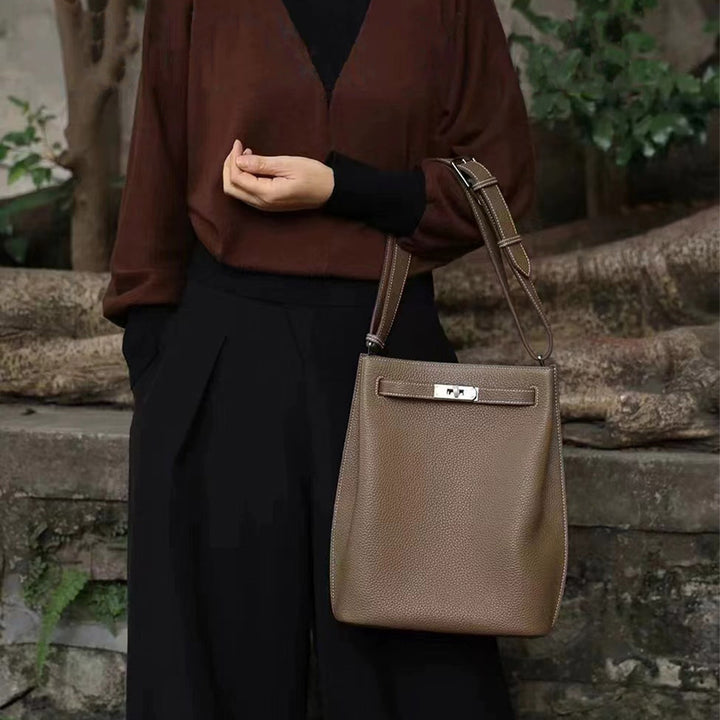 Top Grain Leather Inspired Kelly Bucket Bag