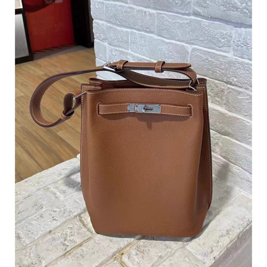 Top Grain Leather Inspired Kelly Bucket Bag