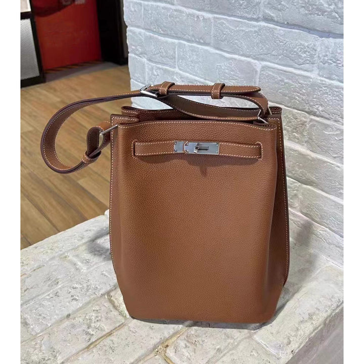 Top Grain Leather Inspired Kelly Bucket Bag