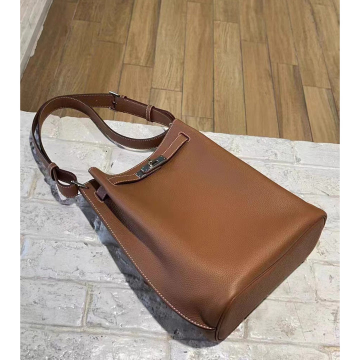 Top Grain Leather Inspired Kelly Bucket Bag