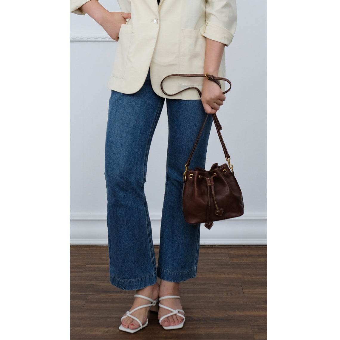 Full Grain Leather Small Bucket Bag Brown - POPSEWING®
