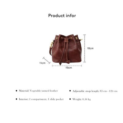 Full Grain Leather Small Bucket Bag Size - POPSEWING®