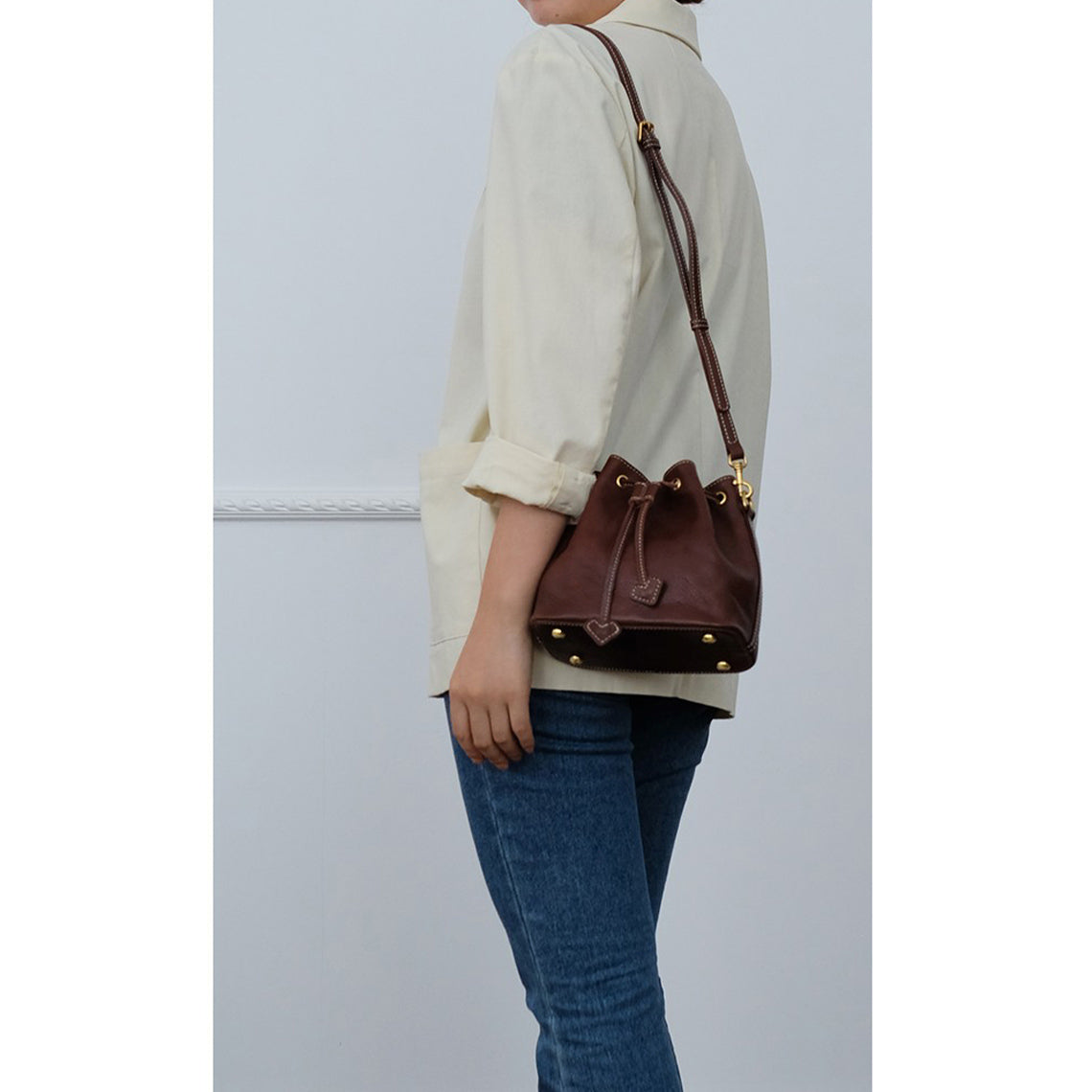 Brown Leather Small Bucket Bag for Women - POPSEWING®