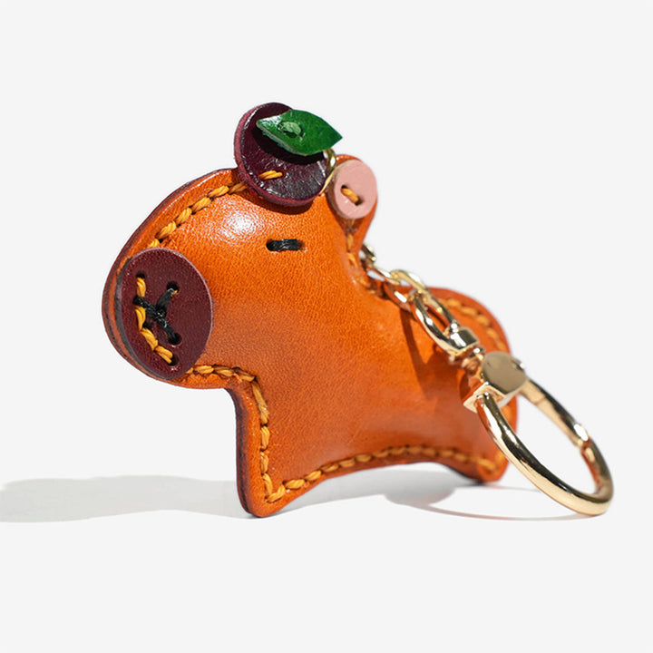 Vegetable Tanned Leather Capybara Handmade Keychain
