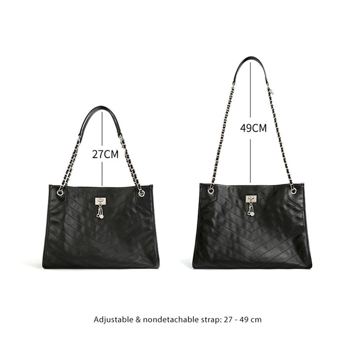 Top Grain Leather Quilted Chain Tote Bag