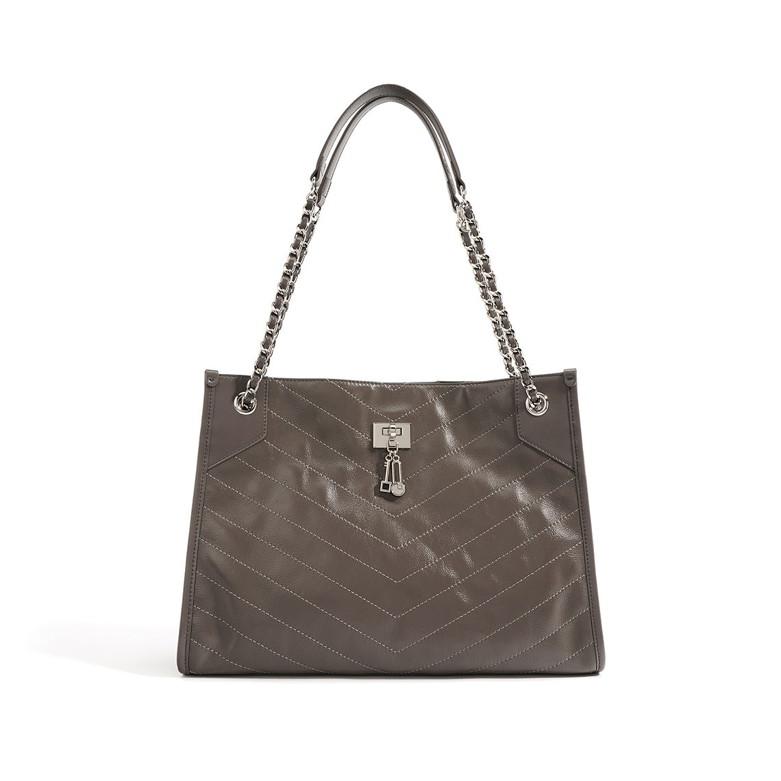 Top Grain Leather Quilted Chain Tote Bag