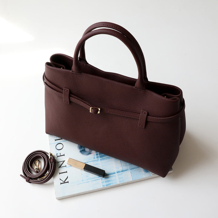 Top Grain Leather Belt Tote Bag