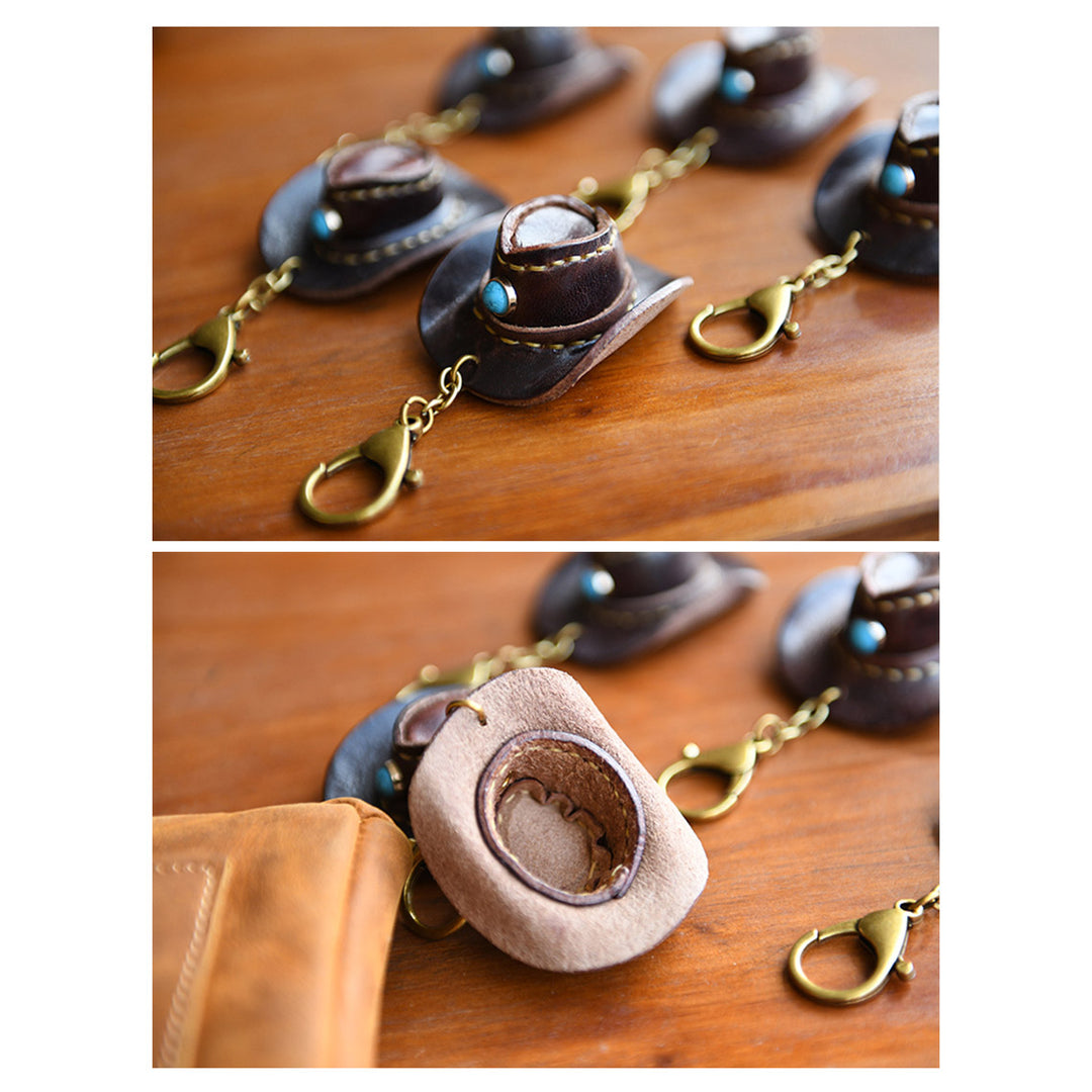 Handmade Leather Cowboy Hat Keychain