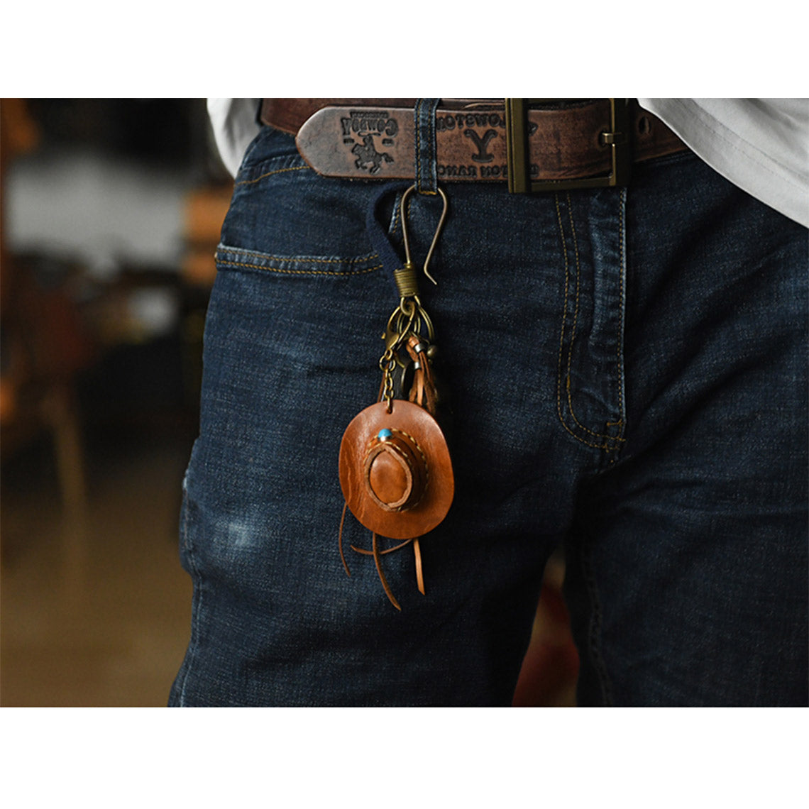 Handmade Leather Cowboy Hat Keychain