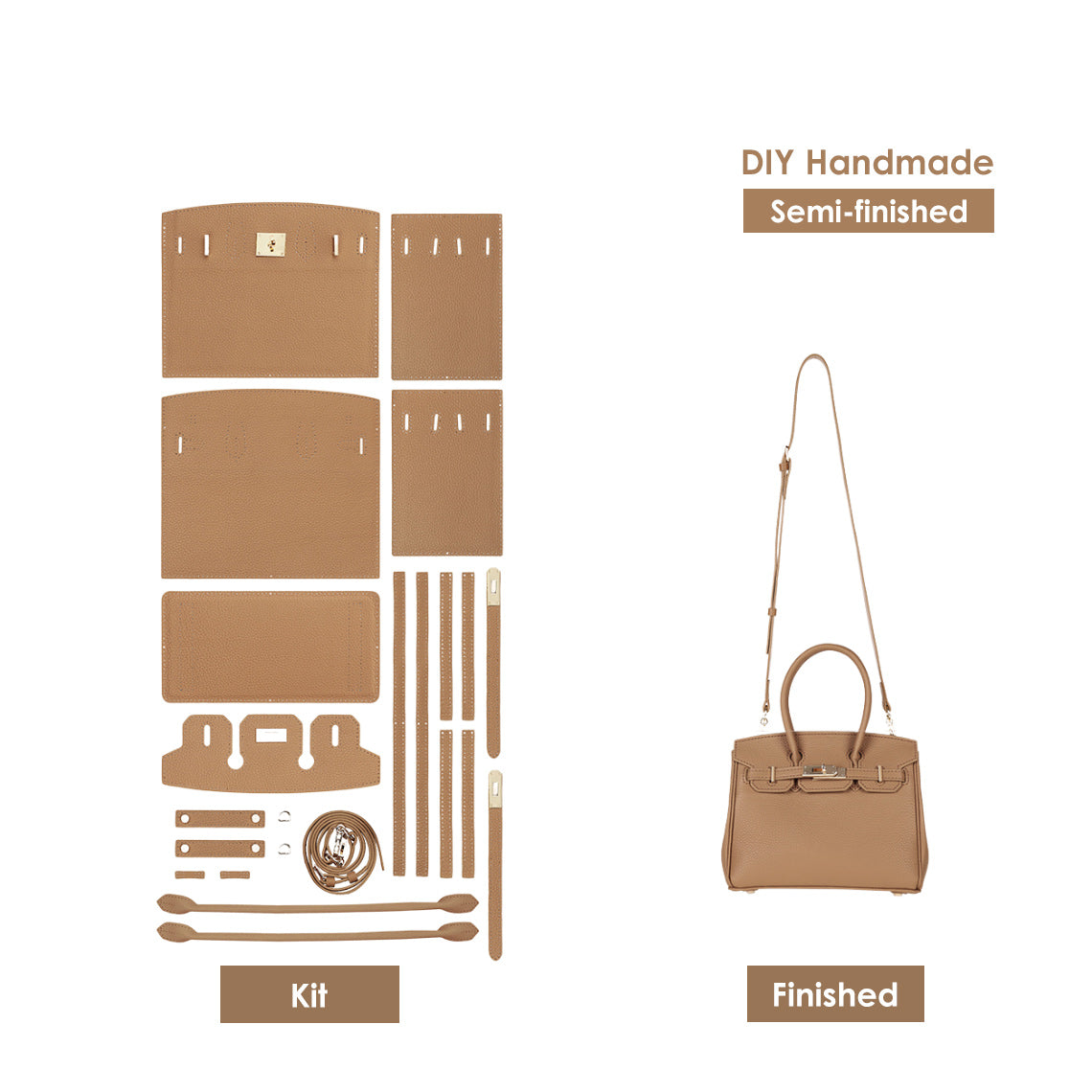 Top Grain Leather Birkin Bag DIY Kit - Birkin Inspired Bag Brown