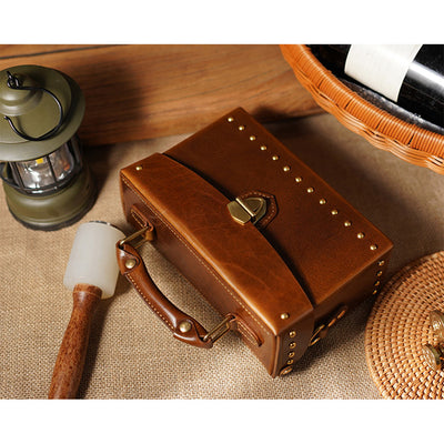 Dark Brown Leather Rivet Handbag | DIY Handbag Sewing Kits - POPSEWING®