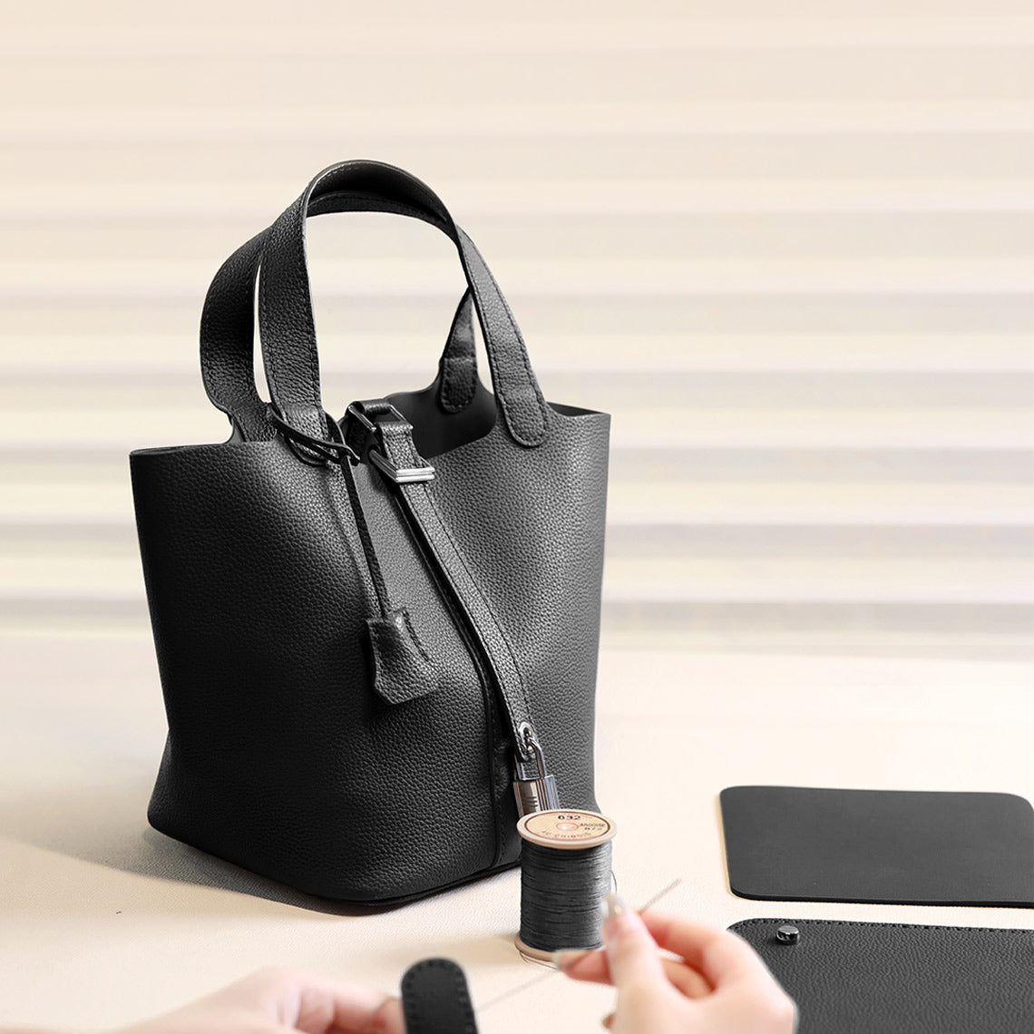 Top Grain Leather Lady Picotion Lock Totes Bag DIY Kit – POPSEWING®