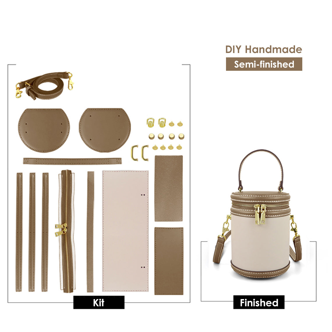 Khaki Leather Bucket Bag DIY Kits | POPSEWING® Fun & Easy DIY Projects 