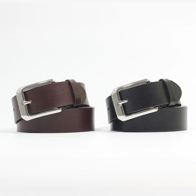 Brown and Black Leather Belt with Silver Buckle - POPSEWING®