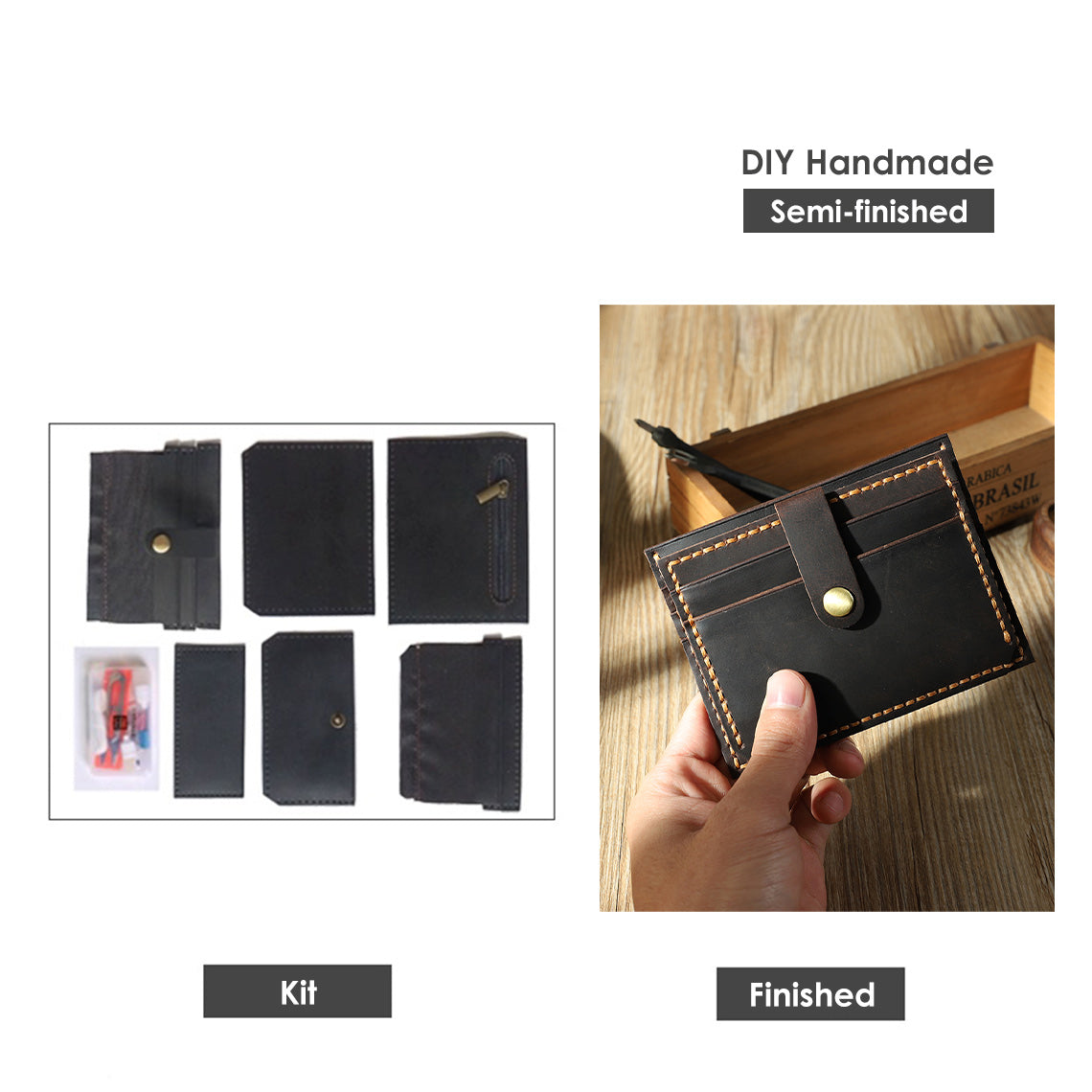 POPSEWING® クレイジーホースレザーのダブルカードホルダー DIYキット