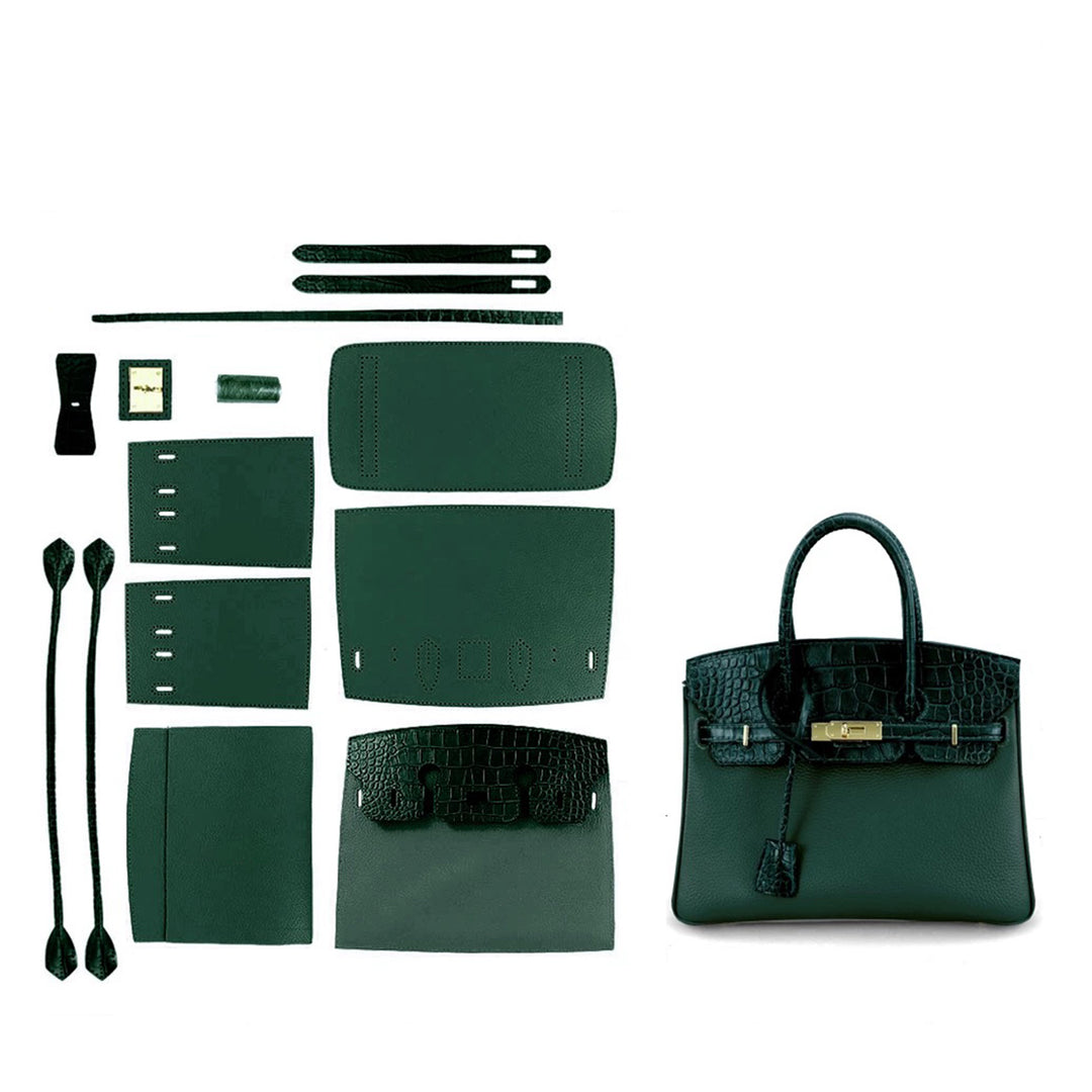 Green Leather Handbag DIY Kit | Leather Bag Making Patterns Sewing Project - POPSEWING®