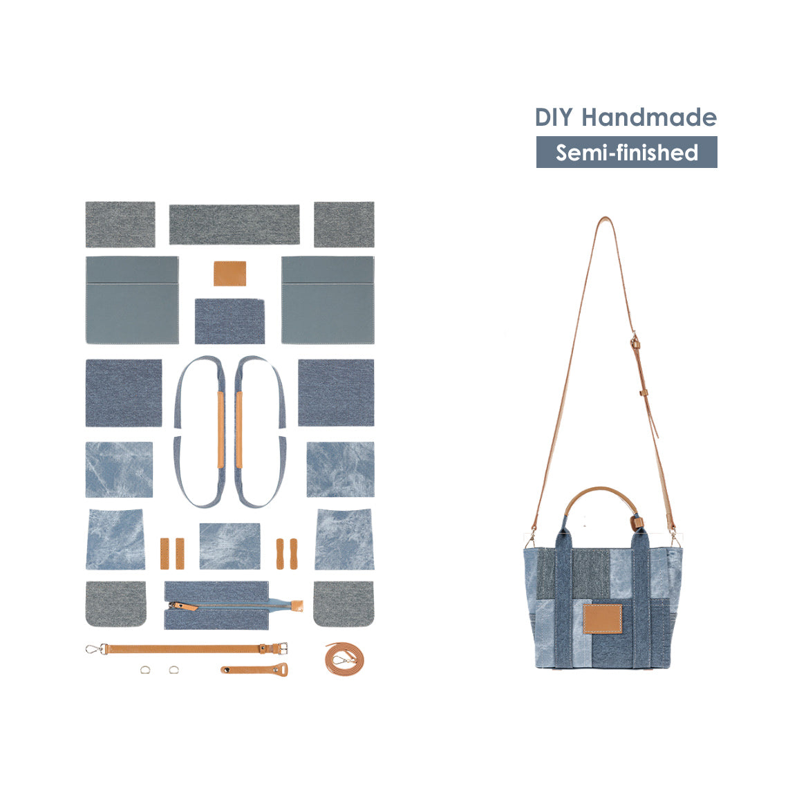 Denim Tote Bag Leather DIY Kit | Sewing Bag Patterns – POPSEWING®