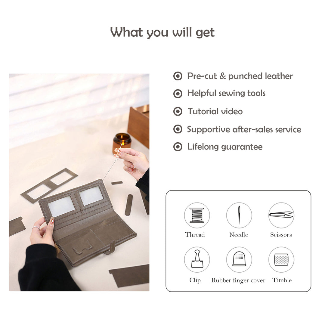 POPSEWING® Lange Geldbörse für Herren aus Narbenleder – DIY-Set