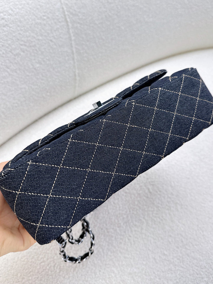 Quilted Denim Fold Chain Bag