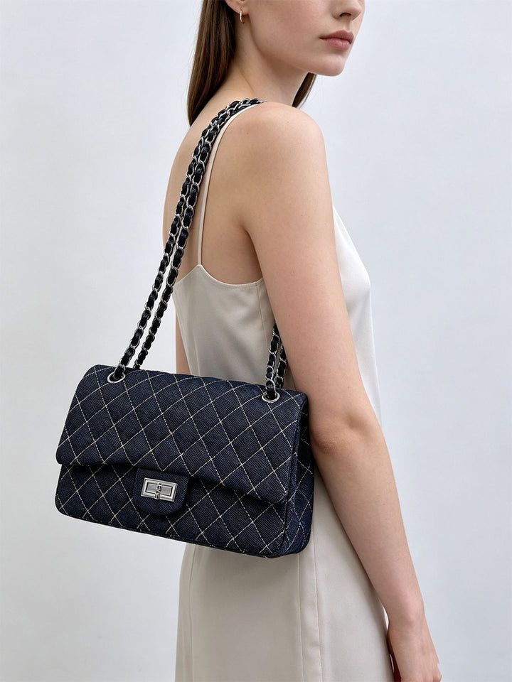 Quilted Denim Fold Chain Bag