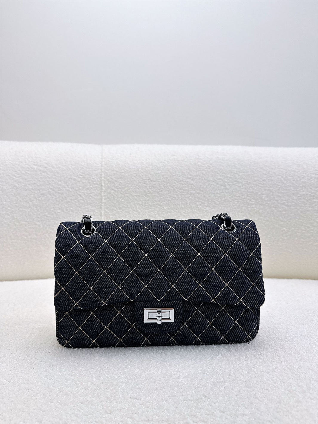 Quilted Denim Fold Chain Bag