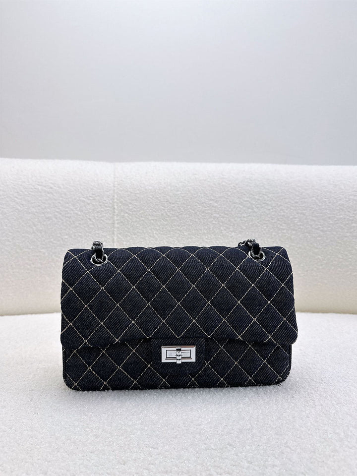 Quilted Denim Fold Chain Bag