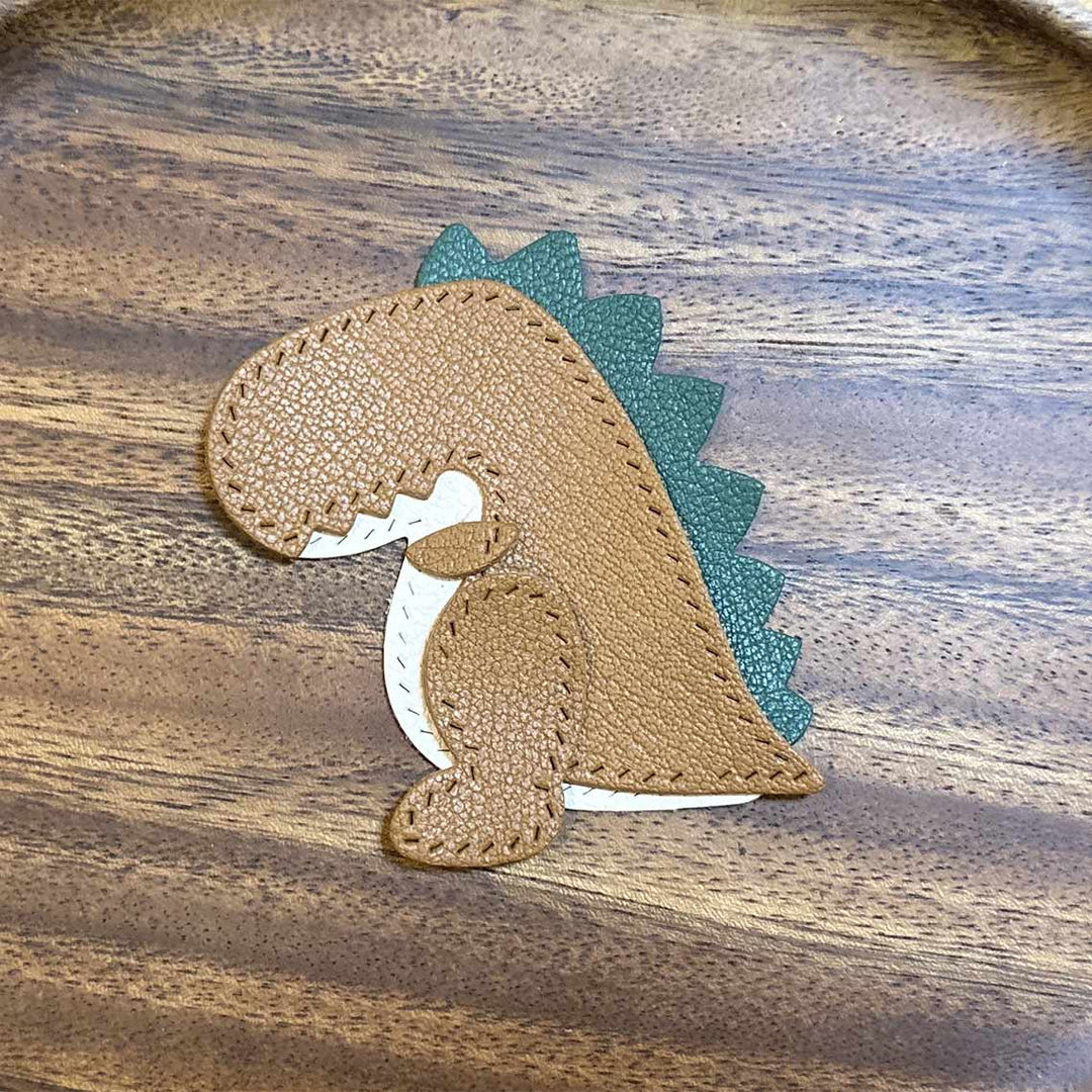 Brown leather dinosaur keychain charm DIY kit | Beginner leather project - POPSEWING®