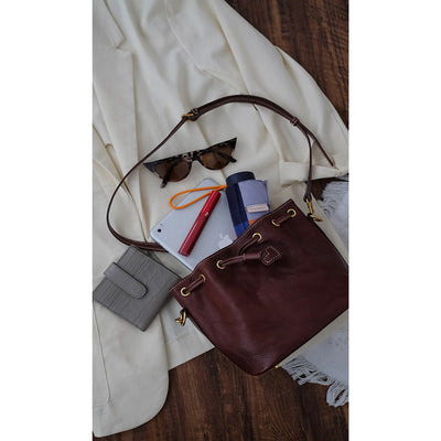Full Grain Leather Small Bucket Bag Interior - POPSEWING®