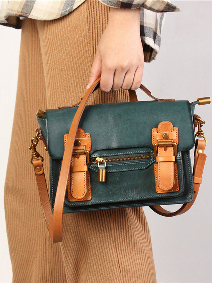 Sac besace vintage en cuir tanné végétal pour femme
