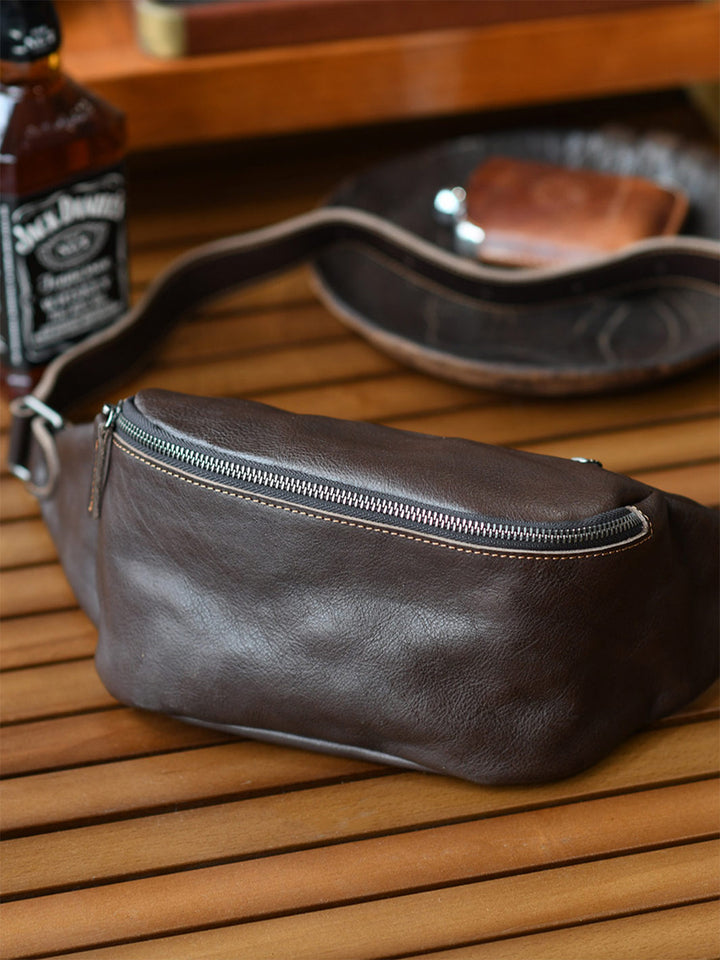 Small leather fanny pack men travel